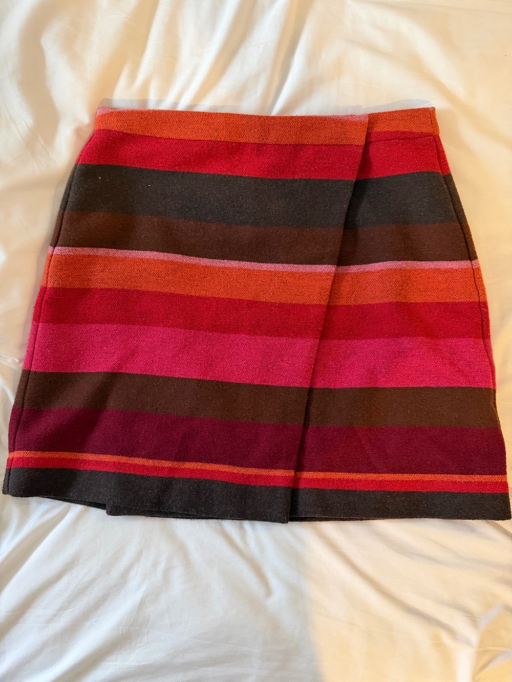 LOFT Striped Wrap Mini Skirt in Pink, Red, Orange and Brown